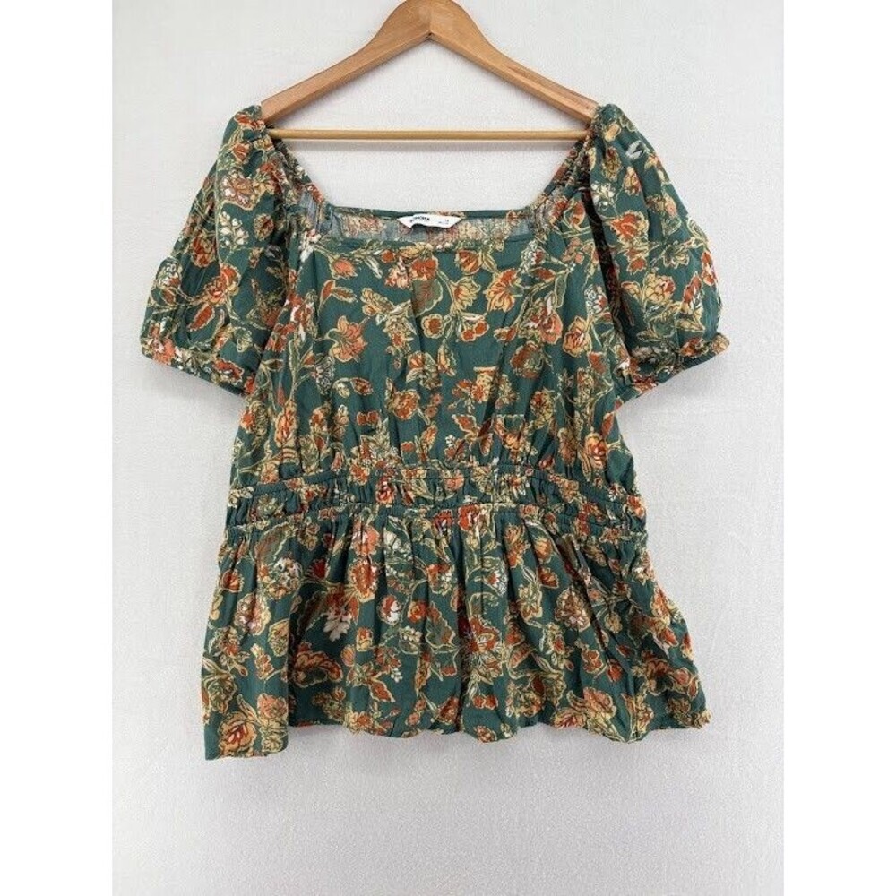Women's Sonoma Size 1X Linen Blend‎ Floral Green Shirt Fall Colors Boho